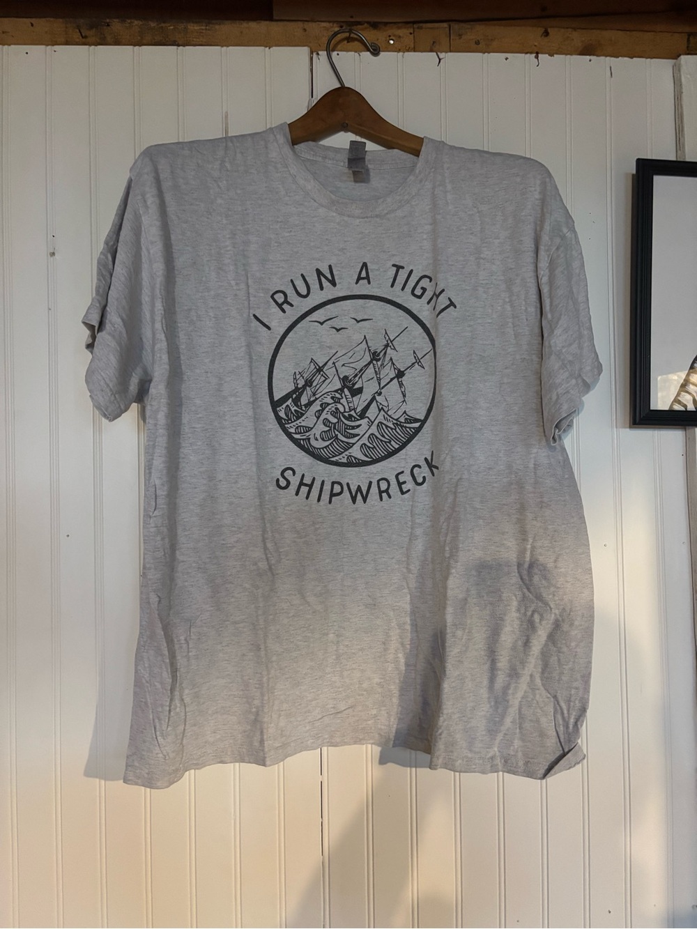 Gildan Light Gray Short Sleeve Tee with Black Nautical Graphic